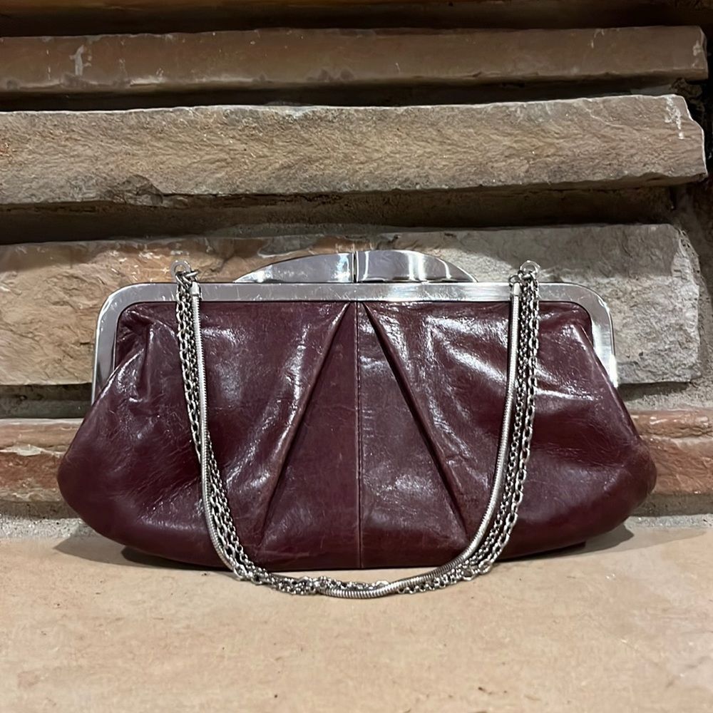 Hobo Hayward Brown Leather Kiss Lock Clutch